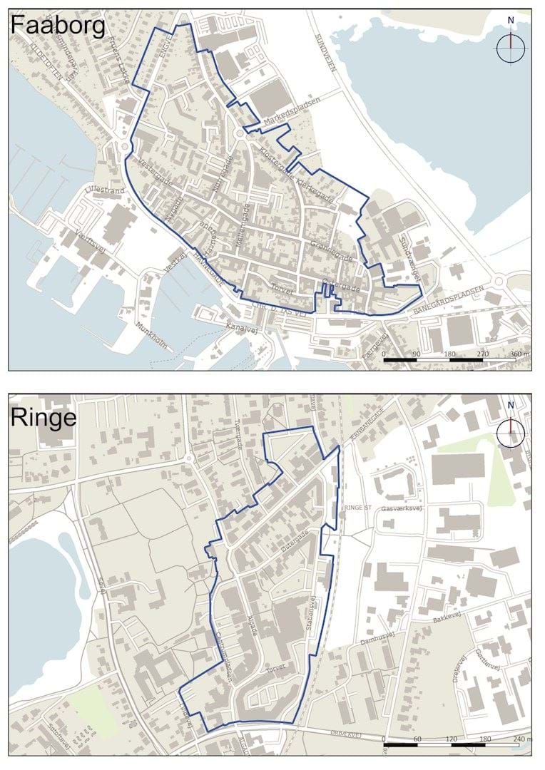 Afgrænsning af bymidterne i Faaborg og Ringe